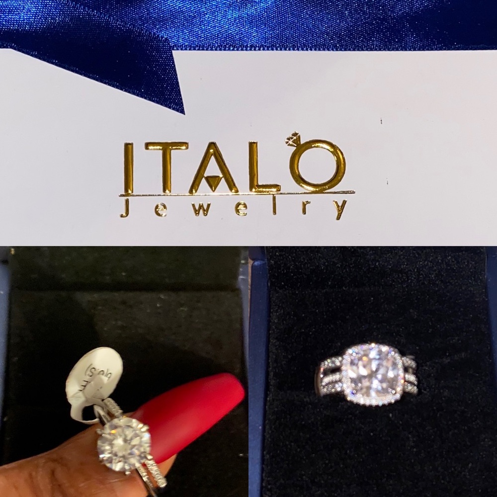 ITalo jewelry 2 wedding sets silver Cushion halo cut 5.86 carats and Round cut